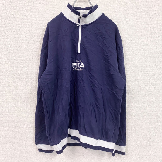 FILA　フィラ　ハーフジップスウェット/トレーナー　刺繍ロゴ　ワンポイント　リブライン　紺　ネイビー　Mサイズ