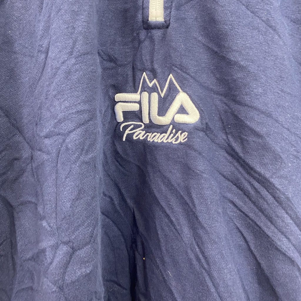 FILA　フィラ　ハーフジップスウェット/トレーナー　刺繍ロゴ　ワンポイント　リブライン　紺　ネイビー　Mサイズ