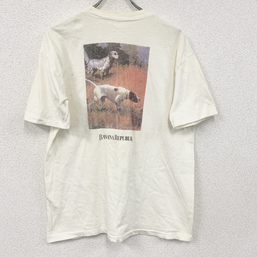 90s　BANANA REPUBLIC　バナナリパブリック　半袖プリントアニマルTシャツ　シングルステッチ　白　ホワイト