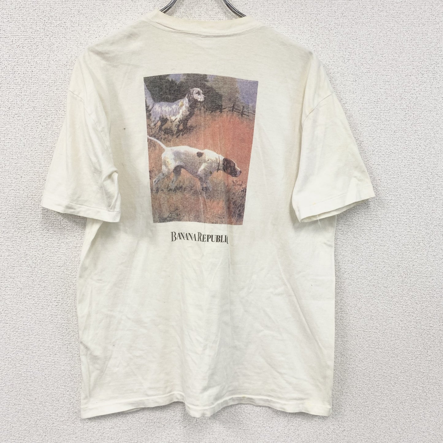 90s　BANANA REPUBLIC　バナナリパブリック　半袖プリントアニマルTシャツ　シングルステッチ　白　ホワイト