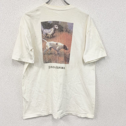 90s　BANANA REPUBLIC　バナナリパブリック　半袖プリントアニマルTシャツ　シングルステッチ　白　ホワイト
