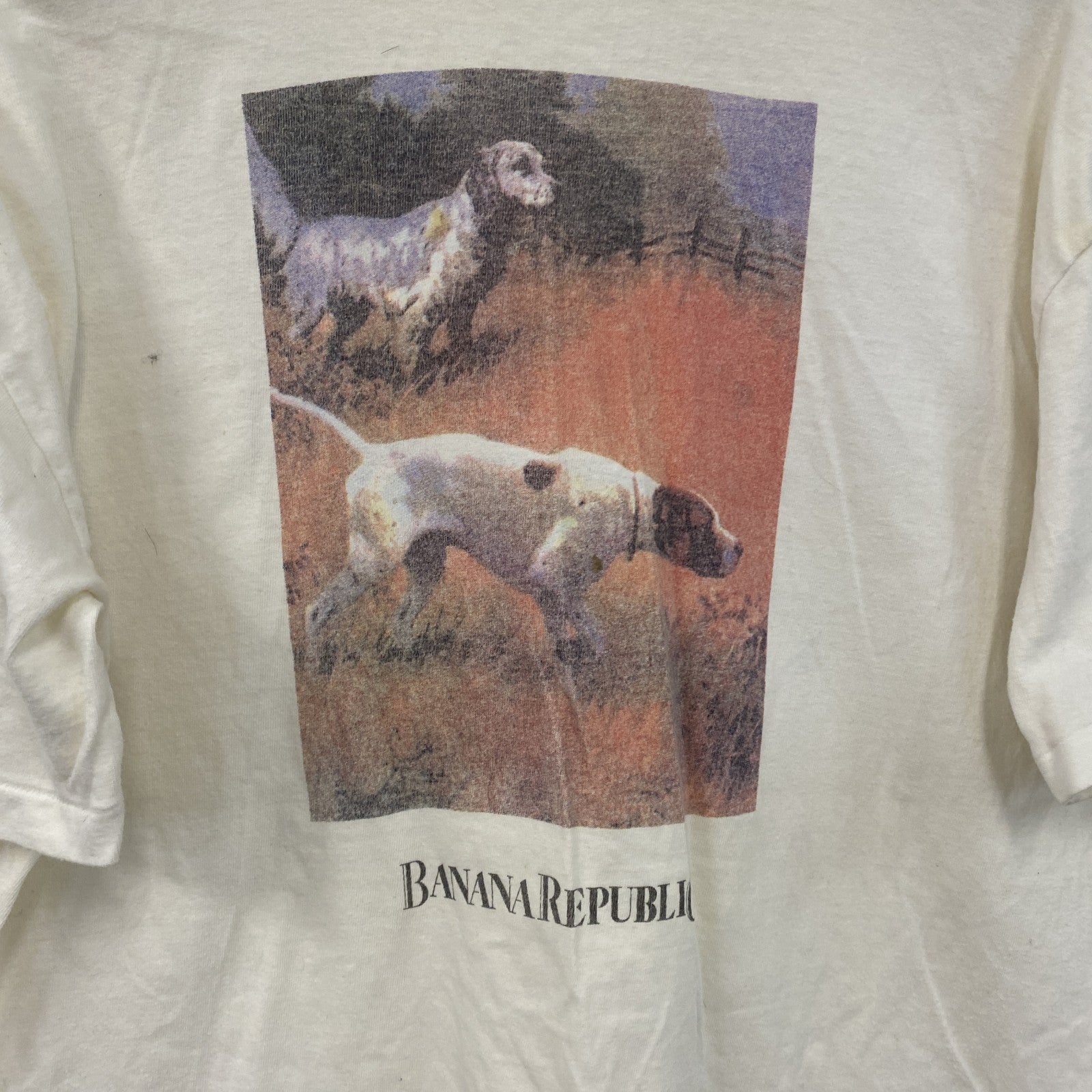 90s　BANANA REPUBLIC　バナナリパブリック　半袖プリントアニマルTシャツ　シングルステッチ　白　ホワイト