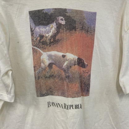 90s　BANANA REPUBLIC　バナナリパブリック　半袖プリントアニマルTシャツ　シングルステッチ　白　ホワイト