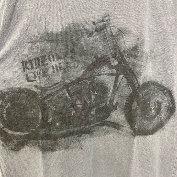古着 used　Blue Monkey　ブルーモンキー　半袖プリントTシャツ　オートバイ　バイク　グレー　レトロデザイン　Lサイズ