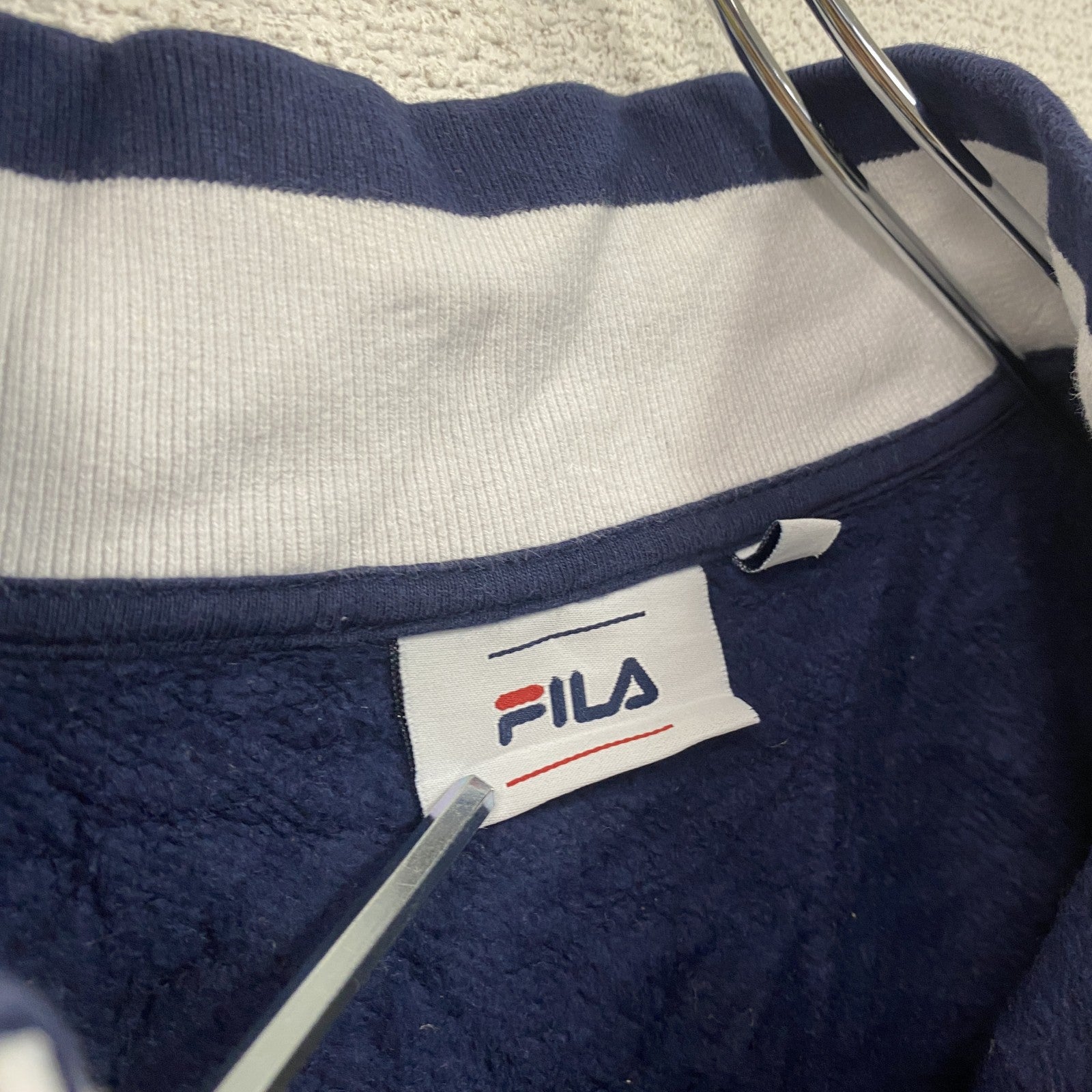 FILA　フィラ　ハーフジップスウェット/トレーナー　刺繍ロゴ　ワンポイント　リブライン　紺　ネイビー　Mサイズ