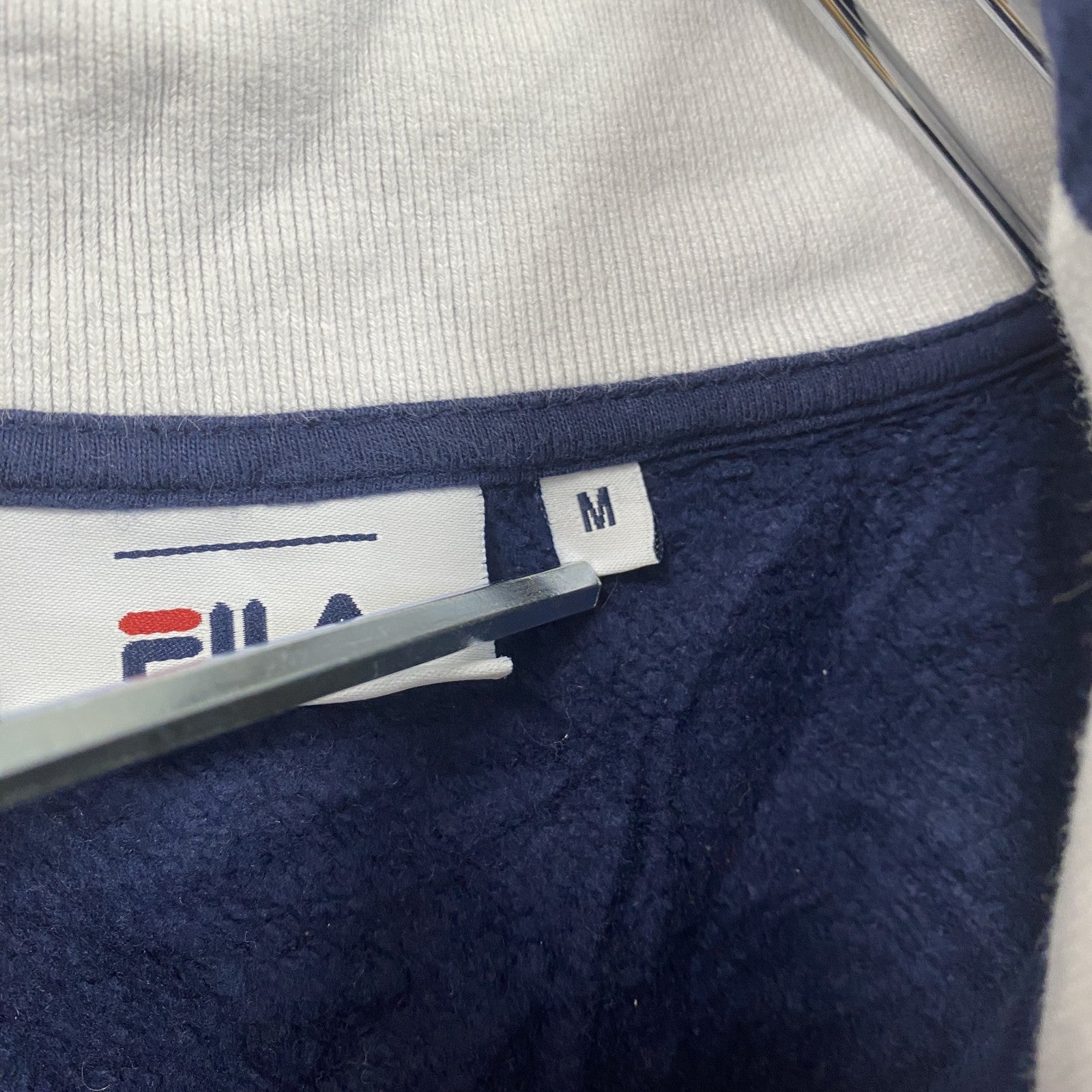 FILA　フィラ　ハーフジップスウェット/トレーナー　刺繍ロゴ　ワンポイント　リブライン　紺　ネイビー　Mサイズ