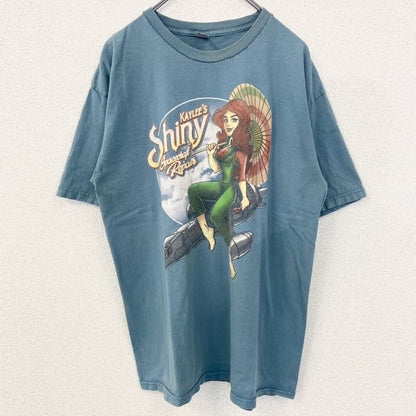 古着 used　メキシコ製　TEE FURY　半袖イラストプリントTシャツ　Spacecraft Repair　水色　Lサイズ