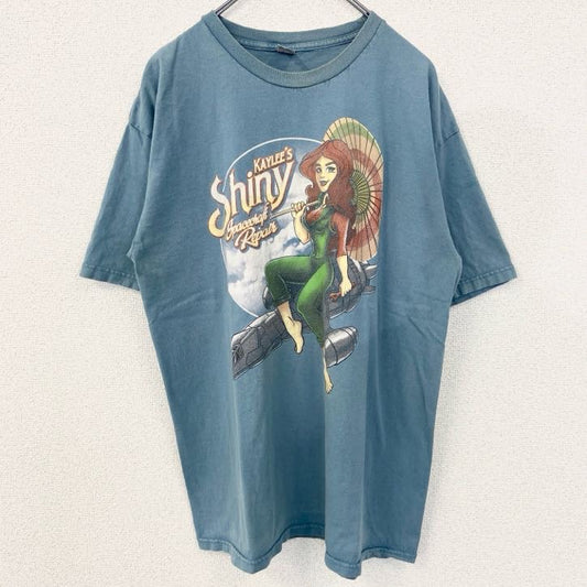 古着 used　メキシコ製　TEE FURY　半袖イラストプリントTシャツ　Spacecraft Repair　水色　Lサイズ