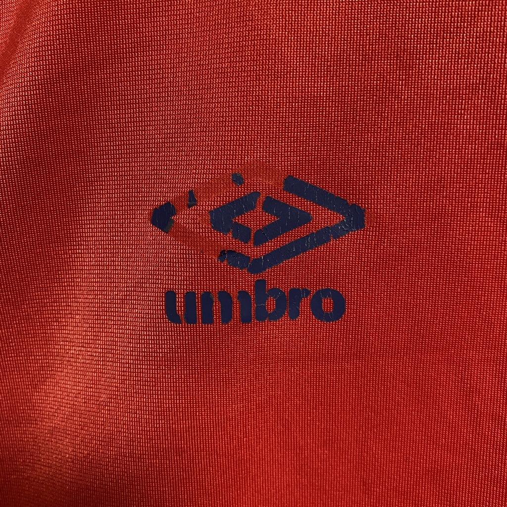 古着 used　umbro　アンブロ　長袖フルジップトラックジャケット　ジャージ　ロゴプリント　赤　ネイビー　オーバーサイズ