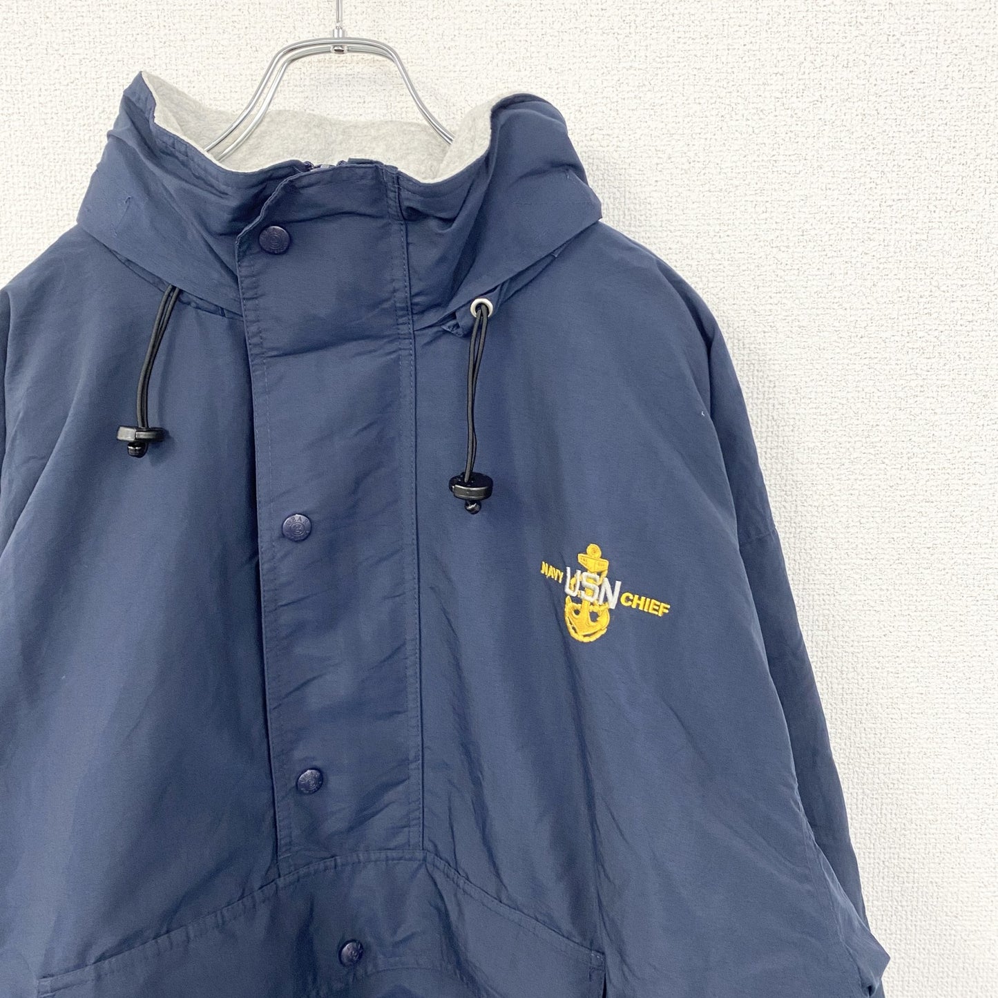 古着 used　GEAR FOR SPORTS　長袖ハーフジップナイロンジャケット　プルオーバー　刺デザイン　ネイビー　Lサイズ