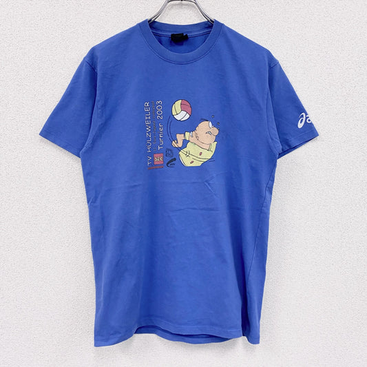 00s　asics　アシックス　半袖プリントTシャツ　ヴィンテージ　青　ブルー　Mサイズ