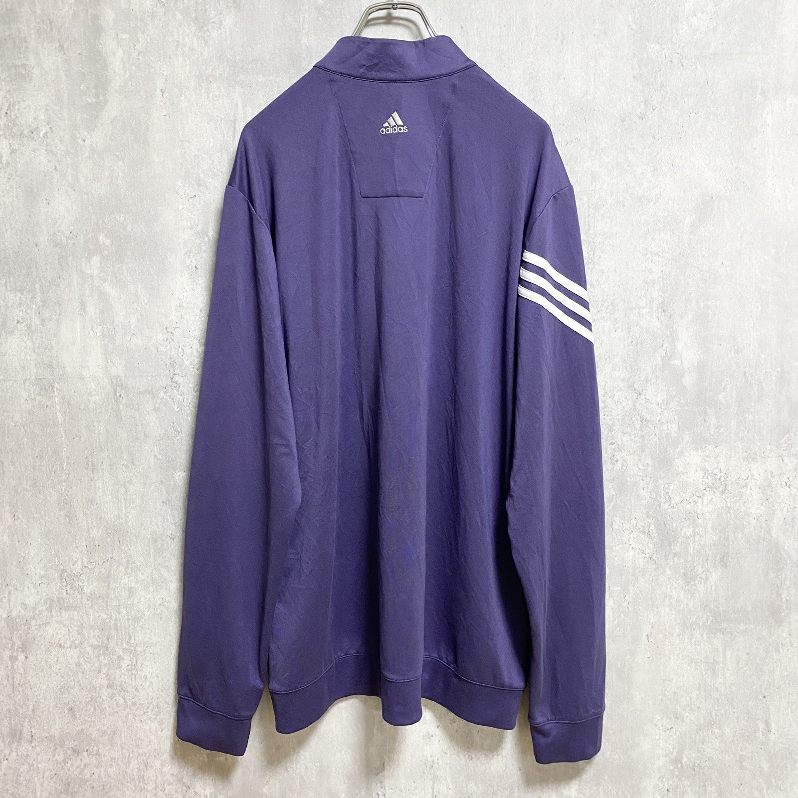 古着 used　adidas　アディダス　長袖ハーフジップトラックジャケット　ジャージ　紫　パープル　ワンポイント刺繍　Lサイズ