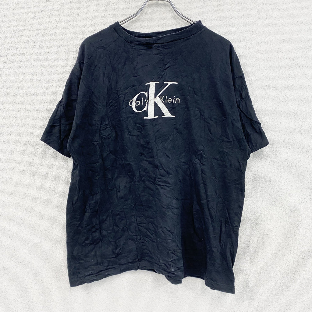90s　Calvin Klein　カルバンクライン　半袖プリントTシャツ　シングルステッチ　デカロゴ　黒　ブラック　XLサイズ
