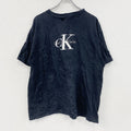 90s　Calvin Klein　カルバンクライン　半袖プリントTシャツ　シングルステッチ　デカロゴ　黒　ブラック　XLサイズ