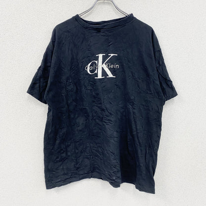 90s　Calvin Klein　カルバンクライン　半袖プリントTシャツ　シングルステッチ　デカロゴ　黒　ブラック　XLサイズ