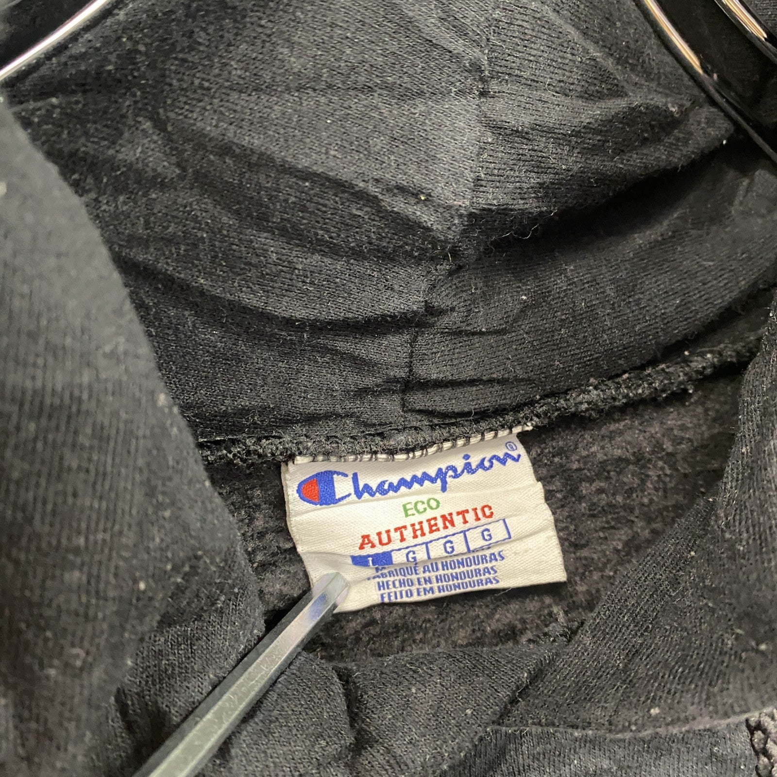 Champion　チャンピオン　スウェットパーカー/フーディー　両面プリント　企業　デカロゴ　現行　黒　ブラック　Lサイズ