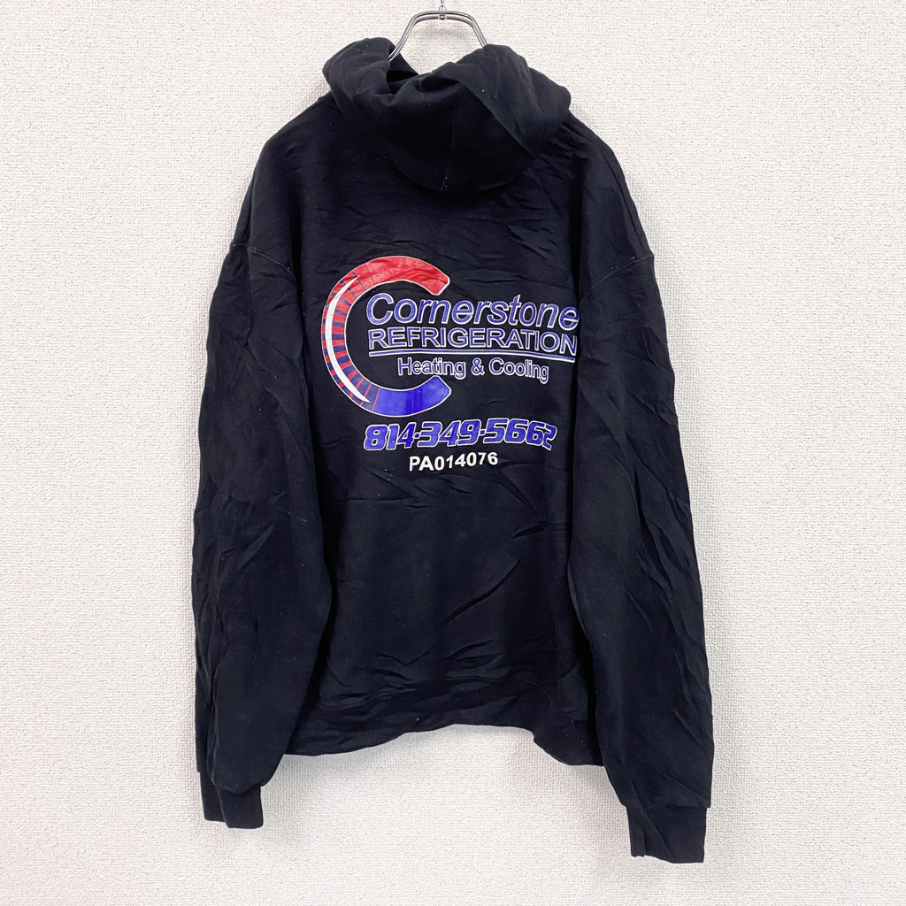 Champion　チャンピオン　スウェットパーカー/フーディー　両面プリント　企業　デカロゴ　現行　黒　ブラック　Lサイズ