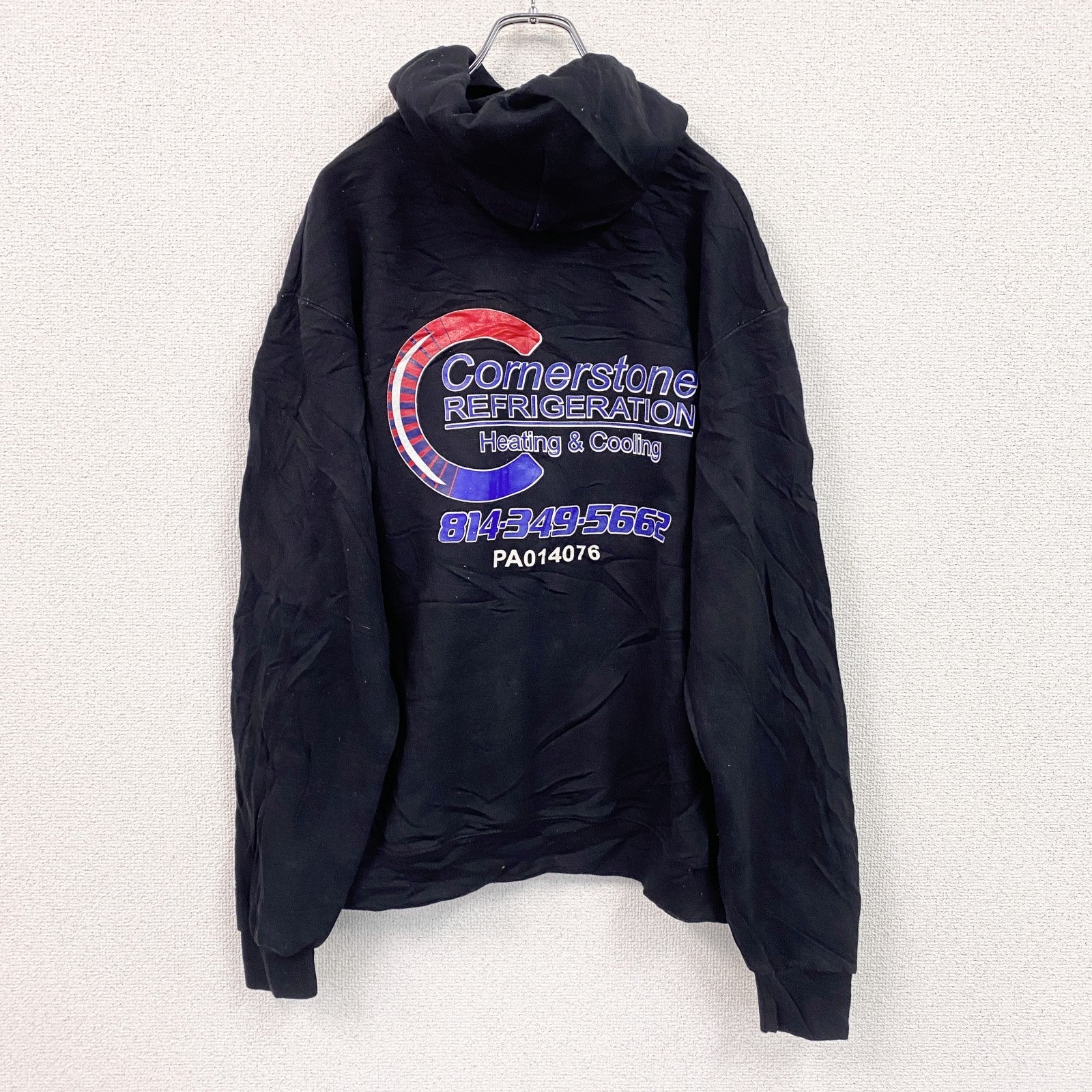 Champion　チャンピオン　スウェットパーカー/フーディー　両面プリント　企業　デカロゴ　現行　黒　ブラック　Lサイズ