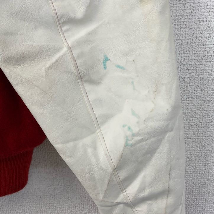 古着 used BUSH KELLER CO　長袖スタジャン　ブルゾン　アウター　レトロデザイン　無地　赤　白　Sサイズ