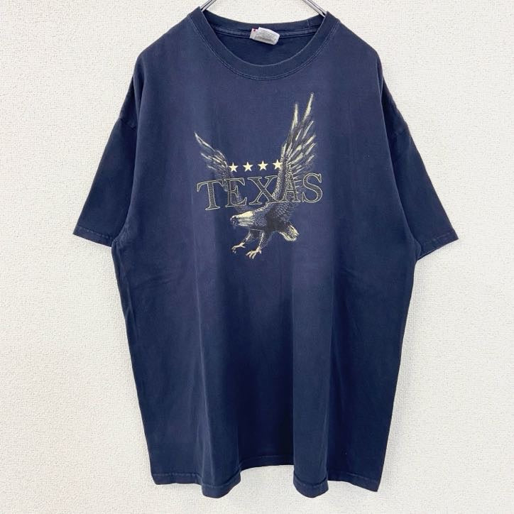 古着 used　USA製　半袖プリントTシャツ　TEXAS　テキサス　鷹　eagle　ネイビー　ヴィンテージ　XLサイズ