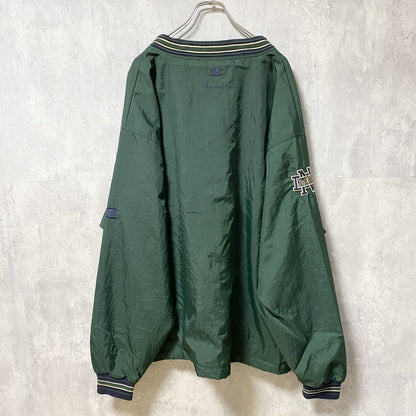 古着 used　90s　Champion　チャンピオン　長袖カレッジナイロンジャケット　ノートルダム大学　緑　オーバーサイズ