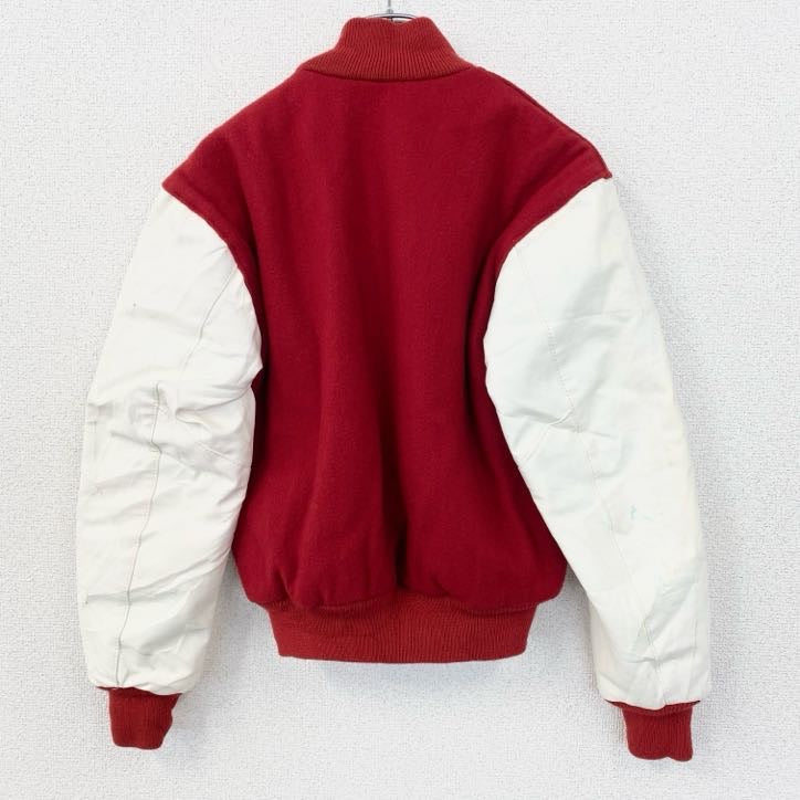 古着 used BUSH KELLER CO　長袖スタジャン　ブルゾン　アウター　レトロデザイン　無地　赤　白　Sサイズ