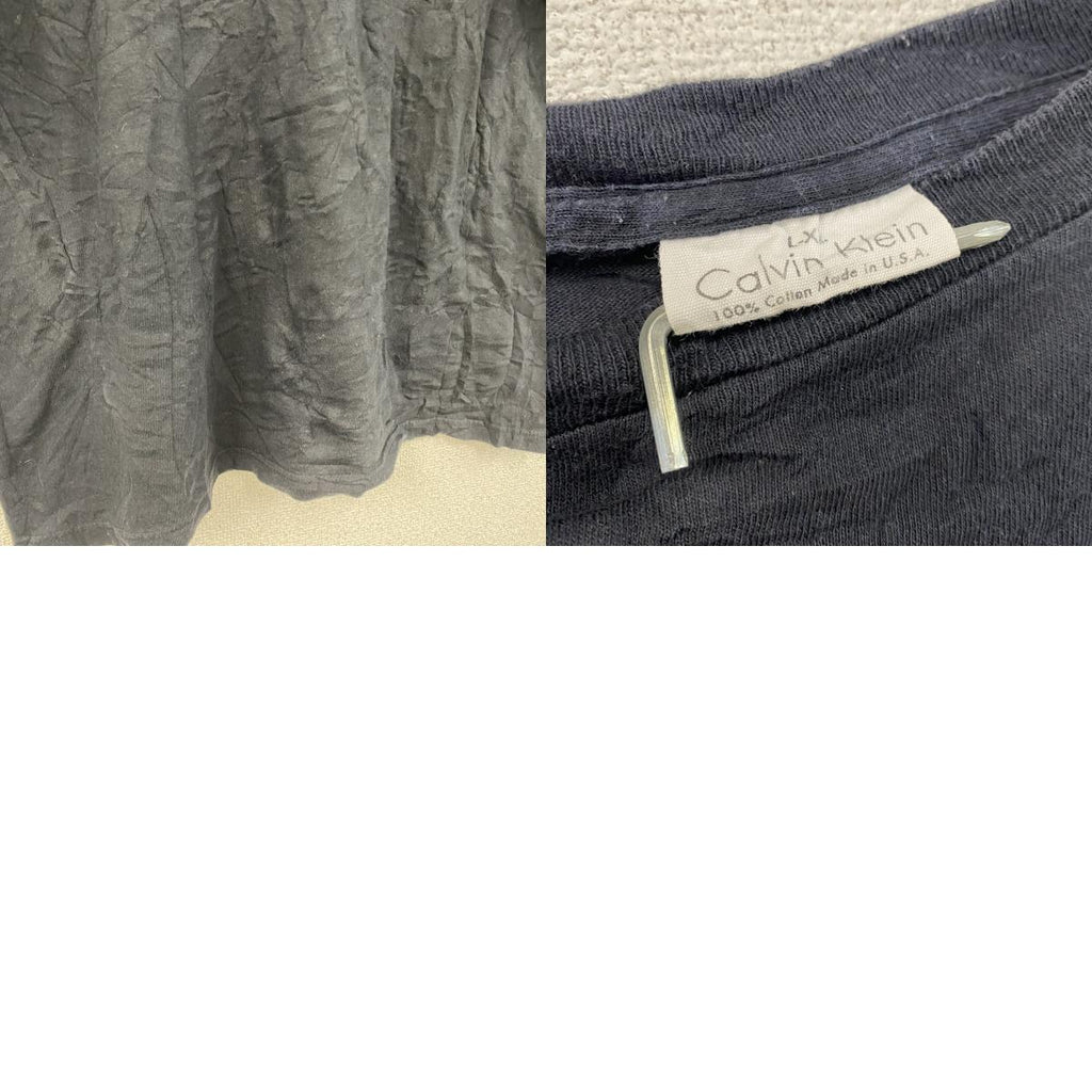 90s　Calvin Klein　カルバンクライン　半袖プリントTシャツ　シングルステッチ　デカロゴ　黒　ブラック　XLサイズ