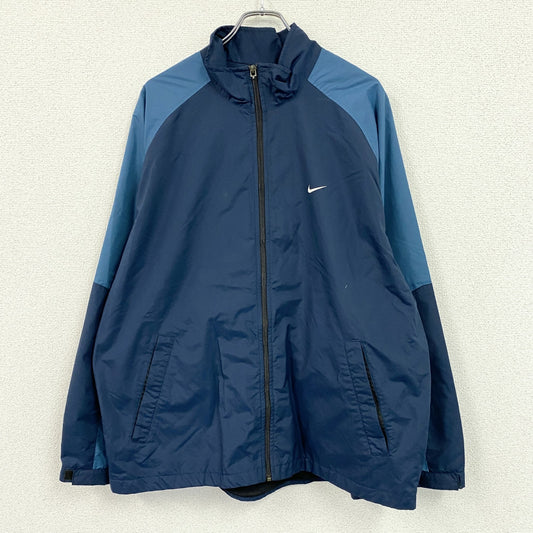 00s　NIKE　ナイキ　フルジップナイロンジャケット　スウッシュ　ヴィンテージ　紺　ネイビー　XLサイズ