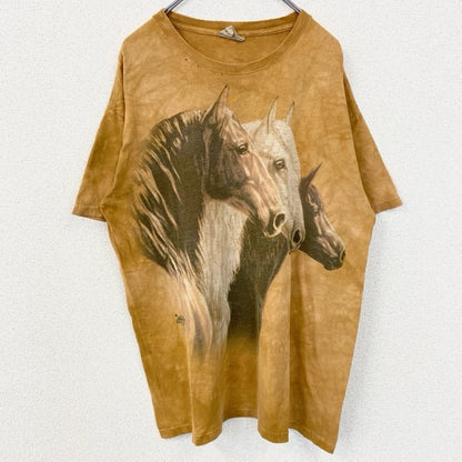 古着 used　THE MOUNTAIN　半袖アニマルビッグプリントTシャツ　馬　horse　動物　黄色　ヴィンテージ　Lサイズ