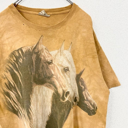 古着 used　THE MOUNTAIN　半袖アニマルビッグプリントTシャツ　馬　horse　動物　黄色　ヴィンテージ　Lサイズ