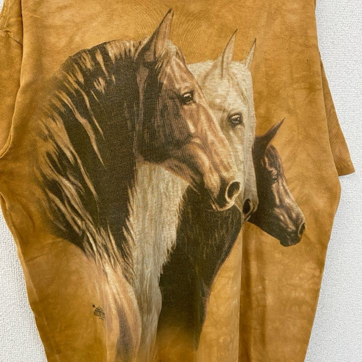 古着 used　THE MOUNTAIN　半袖アニマルビッグプリントTシャツ　馬　horse　動物　黄色　ヴィンテージ　Lサイズ