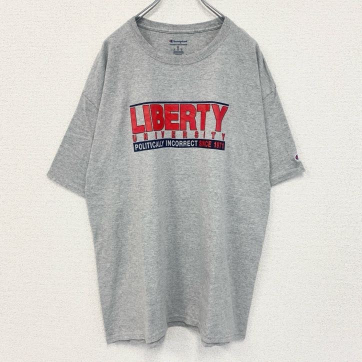 古着 used　champion チャンピオン　半袖プリントカレッジTシャツ　リバティ大学　1971　レトロ　グレー　XLサイズ