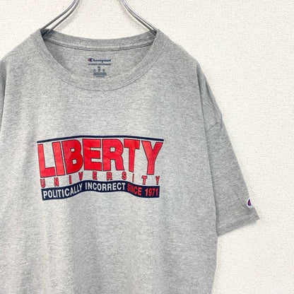 古着 used　champion チャンピオン　半袖プリントカレッジTシャツ　リバティ大学　1971　レトロ　グレー　XLサイズ