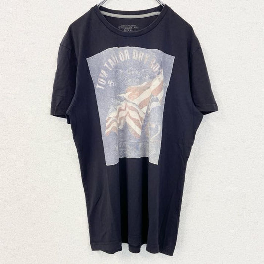 古着 used　TOM TAILOR　トムテイラー　半袖デザインプリントTシャツ　クルーネック　黒　ブラック　XLサイズ