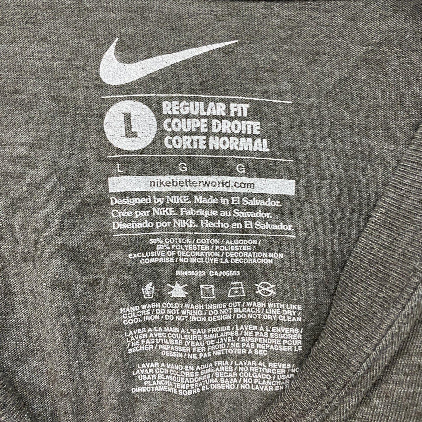 NIKE　ナイキ　半袖プリントTシャツ　ワンポイント刺ロゴ　ダークグレー　Lサイズ