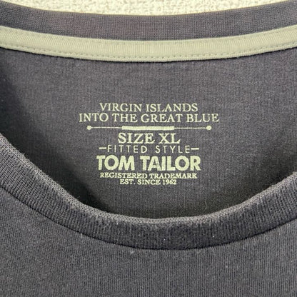 古着 used　TOM TAILOR　トムテイラー　半袖デザインプリントTシャツ　クルーネック　黒　ブラック　XLサイズ