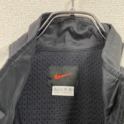 ～00s　NIKE　ナイキ　フルジップナイロンジャケット　スウッシュ　比翼仕立て　ヴィンテージ　黒　ブラック　XLサイズ