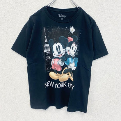 古着 used　Disney ディズニー　半袖ミッキー&ミニープリントTシャツ　黒　ニューヨーク　クルーネック　XLサイズ