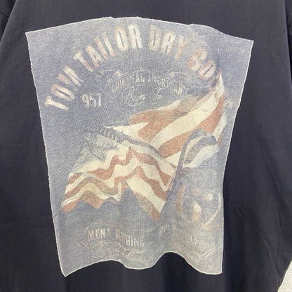 古着 used　TOM TAILOR　トムテイラー　半袖デザインプリントTシャツ　クルーネック　黒　ブラック　XLサイズ