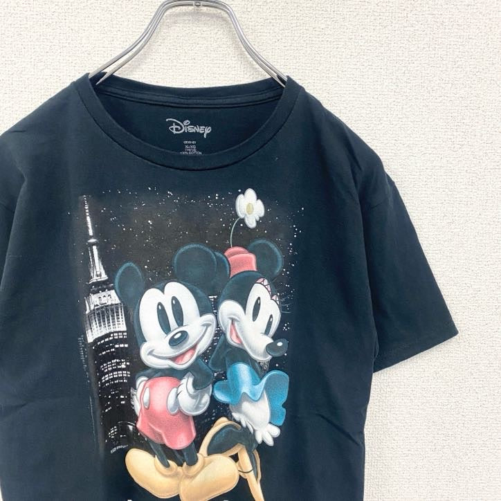 古着 used　Disney ディズニー　半袖ミッキー&ミニープリントTシャツ　黒　ニューヨーク　クルーネック　XLサイズ