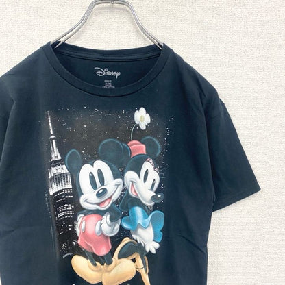 古着 used　Disney ディズニー　半袖ミッキー&ミニープリントTシャツ　黒　ニューヨーク　クルーネック　XLサイズ