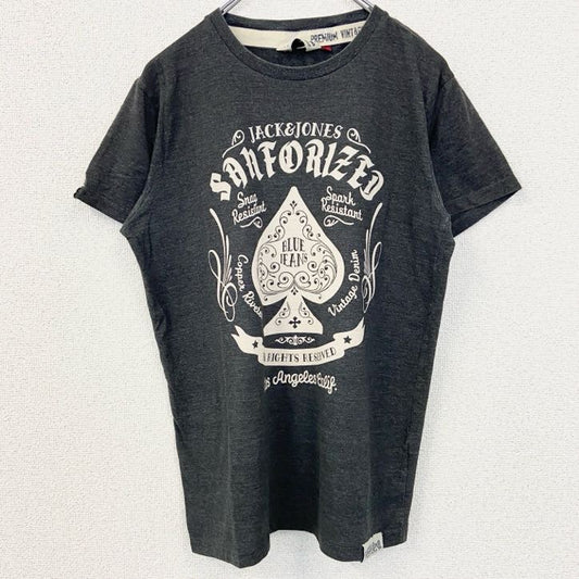 古着 used　JACK＆JONES　ジャックアンドジョーンズ　半袖デザインプリントTシャツ　スペード　グレー　Mサイズ