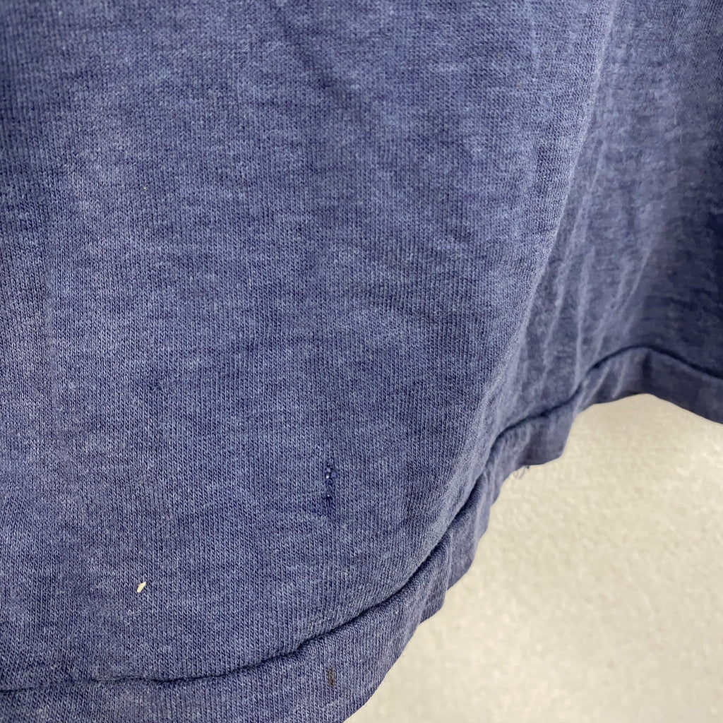 ～80s　adidas　アディダス　半袖プリントTシャツ　トレフォイルロゴ　デカロゴ　両面プリント　紺　ネイビー