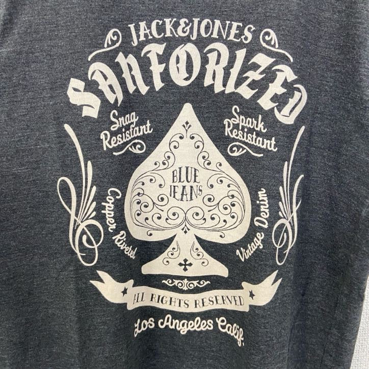 古着 used　JACK＆JONES　ジャックアンドジョーンズ　半袖デザインプリントTシャツ　スペード　グレー　Mサイズ