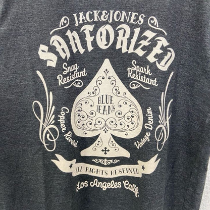 古着 used　JACK＆JONES　ジャックアンドジョーンズ　半袖デザインプリントTシャツ　スペード　グレー　Mサイズ