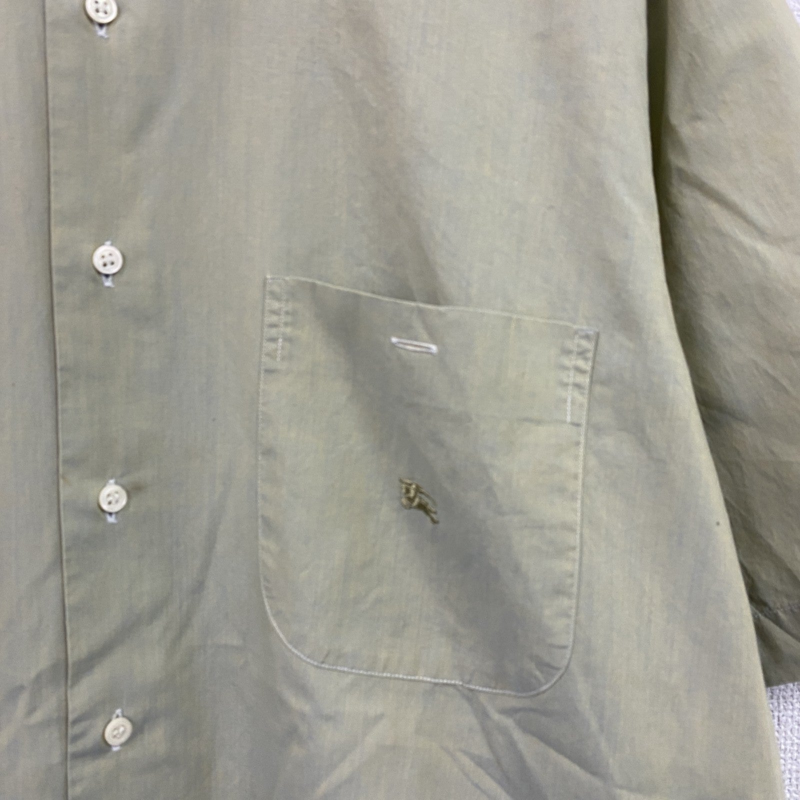 BURBERRY LONDON　バーバリーロンドン　半袖ボタンダウンシャツ　刺繡ロゴ　緑　グリーン　3サイズ