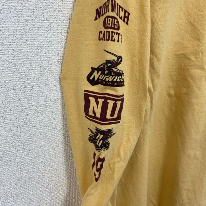 古着 used　champion チャンピオン　長袖カレッジプリントTシャツ　ロンT　黄　NORWICH　クルーネック　Mサイズ