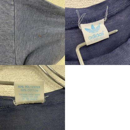 ～80s　adidas　アディダス　半袖プリントTシャツ　トレフォイルロゴ　デカロゴ　両面プリント　紺　ネイビー