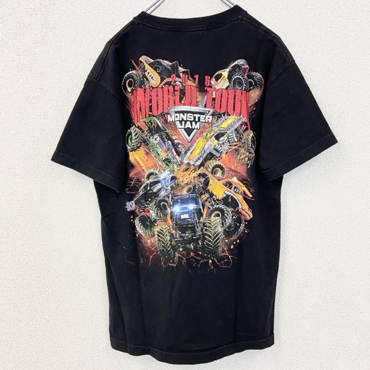 古着 used　メキシコ製　ALSTYLE　半袖両面プリントTシャツ　モンスタージャム　モーターカー　黒　ブラック　Mサイズ
