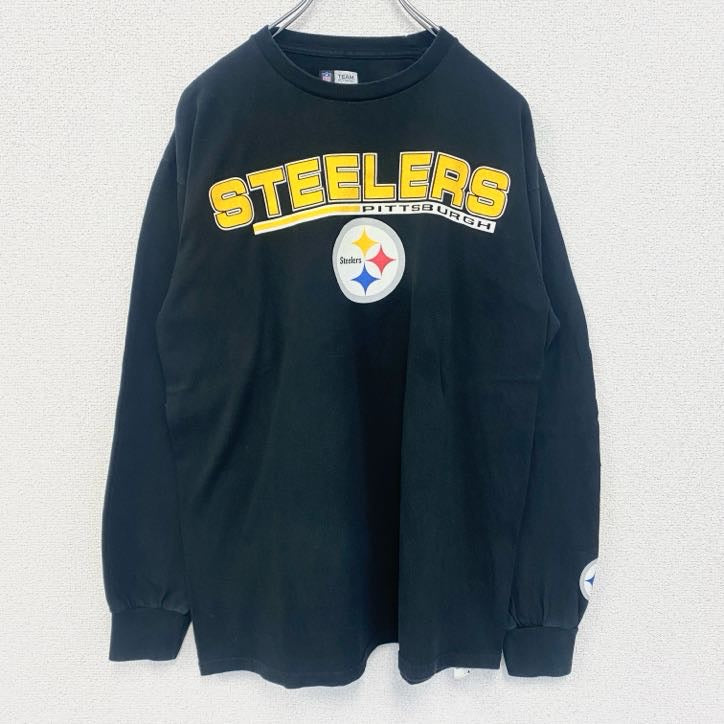 古着 used　NFL TEAM APPAREL　長袖プリントTシャツ　ロンT　黒　STEELERS　フットボール　Lサイズ